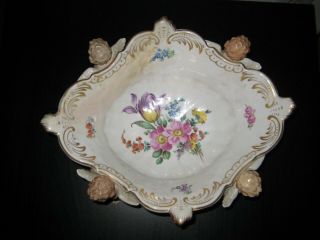 Antique Dresden Porcelain Centerpiece Flower Bowl With Four Cherub Figures 3