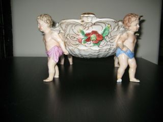 Antique Dresden Porcelain Centerpiece Flower Bowl With Four Cherub Figures 6