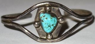 Handmade Antique Sterling Silver & Turquoise Native American Cuff Bracelet L 2