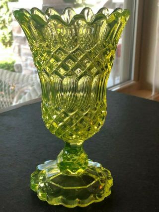 Antique Vaseline Glass Celery Or Vase,  Yellow Green