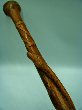 An Antique Early 1900s " Folk Art " Design Hand Carved Snake Spiral Walking Stick