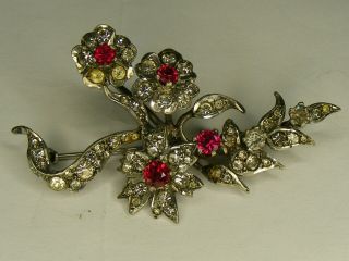 Antique Victorian Ruby & Paste Set In Silver Brooch