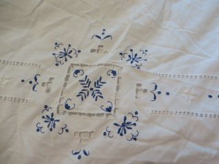 Antique White Cotton Lace Duvet Cover Blue Embroidery Ladder Stitch Quality