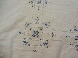 Antique white cotton lace duvet cover blue embroidery ladder stitch quality 2