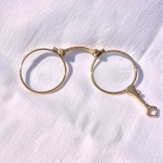 Stunning Antique Gold Plated SPRING LOADED FOLDING LORGNETTE GLASS Spectacle 7