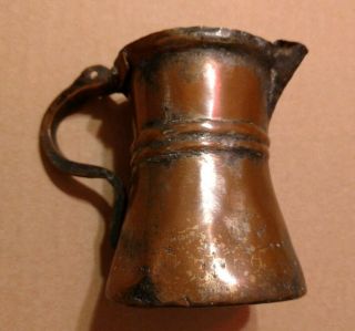 Primitive Handmade Riveted Rolled Hammered Copper Tankard Mug Pourer Cup Antique