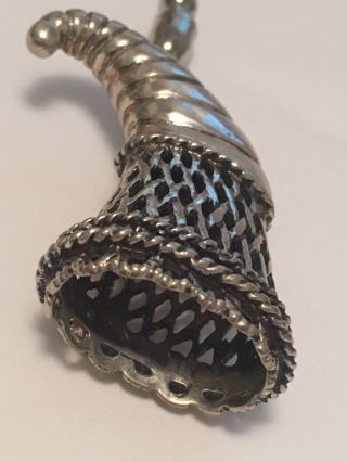 Vintage Antique Sterling Silver Cornucopia Horn of Plenty Nosegay Pin Brooch 5