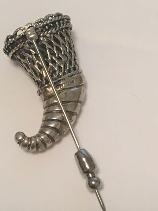 Vintage Antique Sterling Silver Cornucopia Horn of Plenty Nosegay Pin Brooch 6