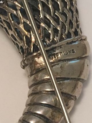 Vintage Antique Sterling Silver Cornucopia Horn of Plenty Nosegay Pin Brooch 7
