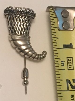 Vintage Antique Sterling Silver Cornucopia Horn of Plenty Nosegay Pin Brooch 8