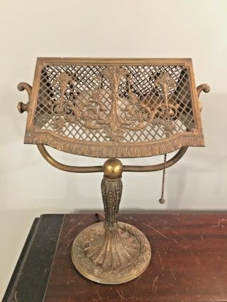 Vtg Circa 1920s Art Deco Spelter Bronze Desk Lamp With Ornate Cast Cutout Shade