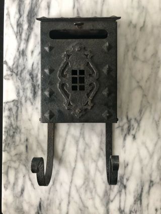 Vintage Antique Black Cast Iron/metal Wall Mount Mailbox With Newspaper Holder