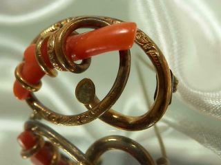 Great Antique Vintage 1800 ' s Gold Filled Red Coral Love Knot Brooch 60M9 3