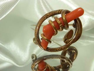 Great Antique Vintage 1800 ' s Gold Filled Red Coral Love Knot Brooch 60M9 5