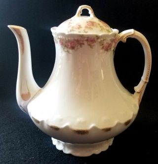 Antique Limoges Gda Footed Rose Coffee Pot,  Chocolate Pot,  Teapot 1900 - 1914