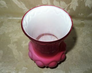 Antique Victorian 1800 ' s Hand Blown Pink Glass Vase with pattern and MOP Liner 2