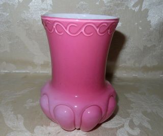 Antique Victorian 1800 ' s Hand Blown Pink Glass Vase with pattern and MOP Liner 3
