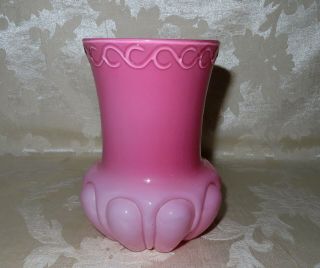 Antique Victorian 1800 ' s Hand Blown Pink Glass Vase with pattern and MOP Liner 5