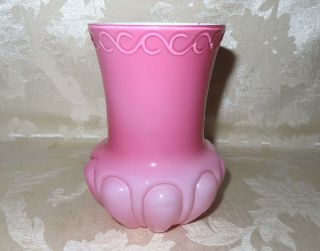 Antique Victorian 1800 ' s Hand Blown Pink Glass Vase with pattern and MOP Liner 8