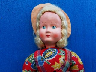 Vintage Cloth Doll Celluloid Polish Plastic Face Poland
