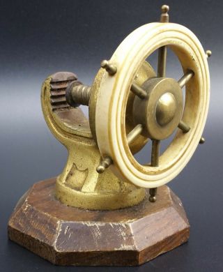 Vintage Cast Iron & Oak Wood Nutcracker,  Ships Wheel Design,  Nauticalia,  4 " Tall