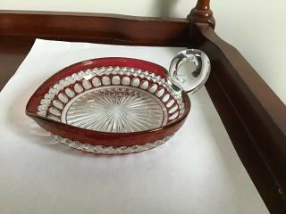 Vintage Bohemian Crystal Cranberry Cut To Clear Jewelry/candy Dish,  Ruby Red,  Usa