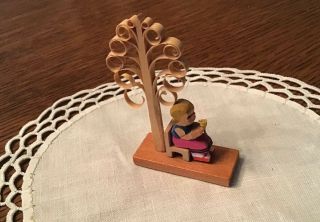 Vintage German Erzgebirge Hand Carved Wood Figure Girl W Flower Made In Gdr