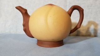 Old Chinese Peach Form Yixing Zisha Clay Cadogan Teapot Very Fine And Rare