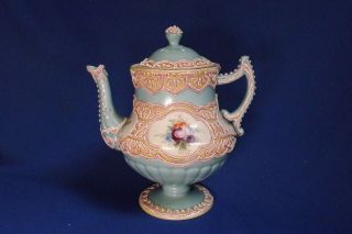 Antique H.  P.  Nippon Exceptional Moriage Teapot With Floral Decor & Lid Unsigned