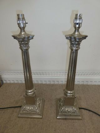 Pair Large Valsan Silver Corinthian Column Table Lamps Offers Invited