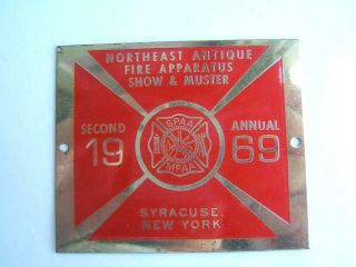 Vintage 1969 Northeast Antique Fire Apparatus Show Syracuse,  Ny Brass Plaque