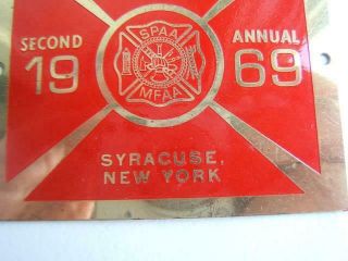 VINTAGE 1969 NORTHEAST ANTIQUE FIRE APPARATUS SHOW SYRACUSE,  NY BRASS PLAQUE 3
