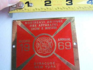 VINTAGE 1969 NORTHEAST ANTIQUE FIRE APPARATUS SHOW SYRACUSE,  NY BRASS PLAQUE 5