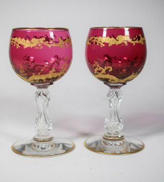 St.  Louis Cranberry & Gold Wine Glasses