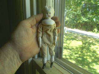 1880s Antique Bisque Head Doll Cloth Body China Arms & Legs