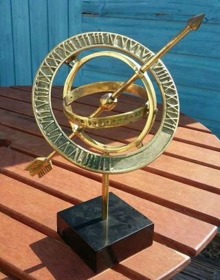 Vintage English Brass Armillary Sphere Sundial Globe Arrow Antique Style