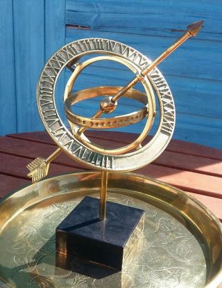 Vintage English Brass Armillary Sphere Sundial Globe Arrow Antique Style 2