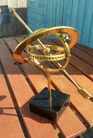 Vintage English Brass Armillary Sphere Sundial Globe Arrow Antique Style 3