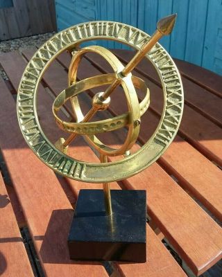 Vintage English Brass Armillary Sphere Sundial Globe Arrow Antique Style 4