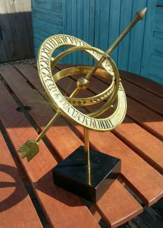 Vintage English Brass Armillary Sphere Sundial Globe Arrow Antique Style 5