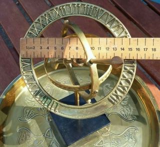 Vintage English Brass Armillary Sphere Sundial Globe Arrow Antique Style 7