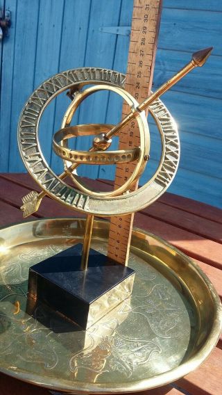 Vintage English Brass Armillary Sphere Sundial Globe Arrow Antique Style 8