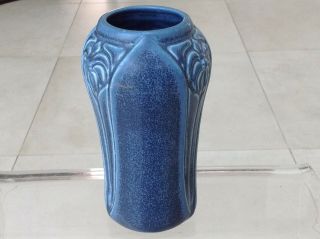 Antique Rookwood Pottery 1931 Blue Vase No 2141 Floral Rare Vintage Arts Crafts 5