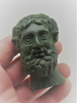 European Finds Ancient Roman Bronze Statue Fragment Head Of Bearded Male