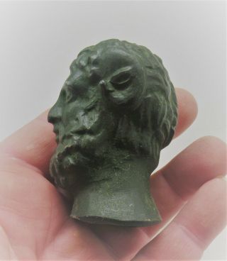 EUROPEAN FINDS ANCIENT ROMAN BRONZE STATUE FRAGMENT HEAD OF BEARDED MALE 2