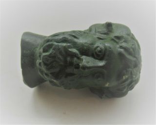 EUROPEAN FINDS ANCIENT ROMAN BRONZE STATUE FRAGMENT HEAD OF BEARDED MALE 3