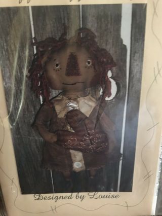 Primitive Raggedy Annie With Stitched Heart Doll Pattern