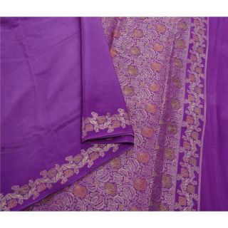Sanskriti Vintage Purple Saree 100 Pure Chinon Silk Woven Craft Fabric Sari
