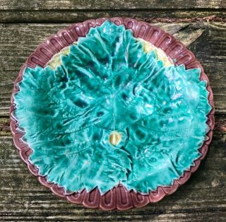 Antique Majolica Grape Leaf Pattern Plate “wonderful Color”