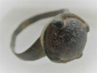 Circa 1000ad Viking Era Nordic Bronze Ring With Stone Inset Wearable